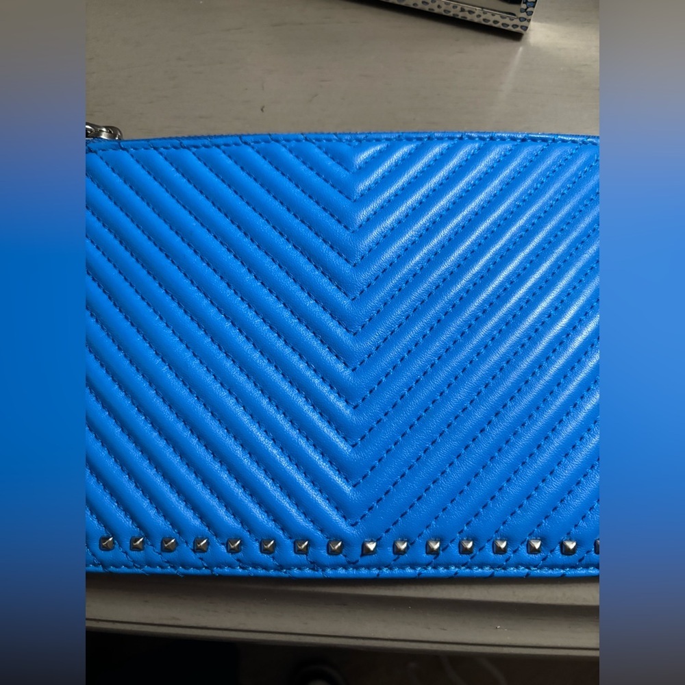 Rebecca minkoff studded blue iris leather chevron quilted wristlet clutch bag - Picture 3 of 7